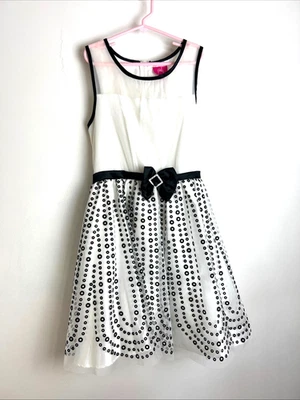 Vestido Big Girl Pinky of Los Angeles Lentejuelas Blanco Negro TALLA 12 Fiesta Foto 1 de 4