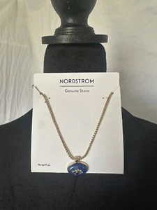 NWT, Nordstrom Brand Blue Gemstone Seeing Eye Pendant Necklace, Goldtone - Picture 1 of 2