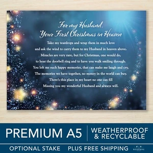 Primera tarjeta de tumba conmemorativa de Navidad del esposo 1a Navidad en el cielo conmemorativo A5 - Imagen 1 de 16