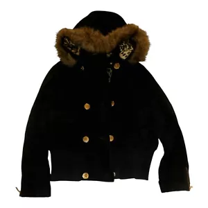 Chaqueta acolchada acolchada de gamuza para mujer Baby Phat. Forro con ribete de piel y estampado de guepardo - Imagen 1 de 15