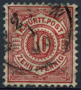 Wurttemberg 1875-9 SG#93, 10pf Carmine Used #E17388 - Picture 1 of 1