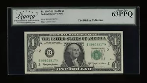 DBR 1963-B $1 FRN New York Barr Fr. 1902-B Legacy 63 PPQ Serial B09803817H - Picture 1 of 2