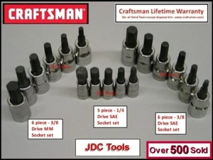 CRAFTSMAN 17pc 1/4 3/8 SAE METRIC Hex Allen key bit ratchet wrench socket set - Picture 1 of 7
