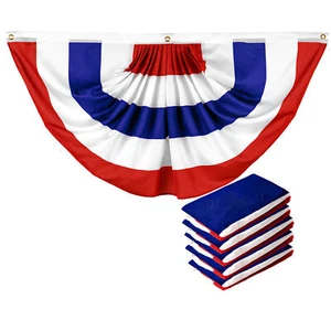 G128 5 Pack: American USA No Stars Pleated Fan Flag 3x6 Ft Printed 150D Poly - Picture 1 of 7