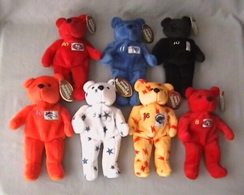 SALVINO'S BAMMERS LOT OF 7 NFL FOOTBALL BEANIE BEARS AIKMAN YOUNG RICE BLEDSOE! Cover