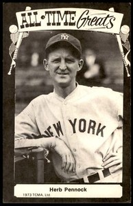 1973 TCMA ALL-TIME GREATS POSTCARDS - HERB PENNOCK NEW YORK YANKEES