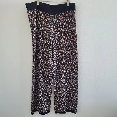 LOGO by Lori Goldstein Knit Pants 4XL Brown Wide Leg Animal Print Pull On NEW - Image 1 of 4