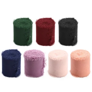 1 rollo de cinta de seda de gasa con flecos hecha a mano para pieza de flor de invitación de boda - Imagen 1 de 57