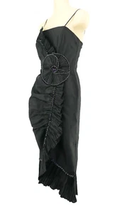 ViNTAGE 80s Le KRESS BLACK TAFFETA JEWELED SEQUiN DRESS FiSHTAiL EVENiNG GOWN S - Picture 1 of 12