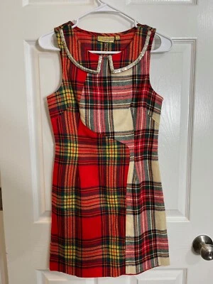 Princess Vera Wang Plaid Dress Size 1 Sleeveless Red Tartan Holiday Mod Preppy - Image 1 of 4
