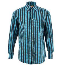 Men's Loud Shirt REGULAR FIT Stripes Blue Retro Psychedelic Fancy