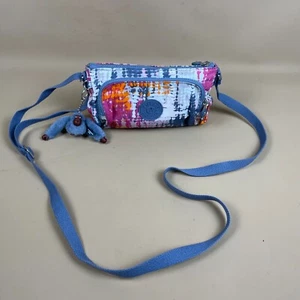 Kipling Messenger Bag Crossbody Handbag Fabric Zip Satchel Blue Monkey Pattern - Picture 1 of 13