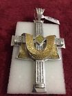 White Gold 14 Kt Heavy And Solid Color Diamond Cross