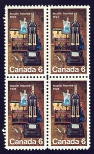 Canada sc#533 Discovery of Insulin: Laboratory Equipment, Block of 4, Mint-NH - Picture 1 of 2
