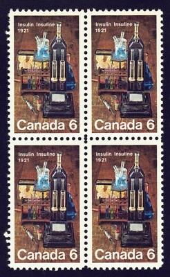 Canada sc#533 Discovery of Insulin: Laboratory Equipment, Block of 4, Mint-NH - Image 1 of 2