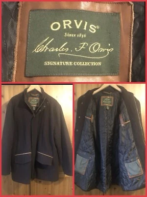 ORVIS : Signature Collection : Genuine Leather Trim Quilted Wool Coat : Medium - Image 1 of 4
