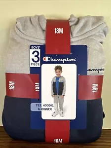 Champion Toddler Boys' Grey/Navy Active Hoodie, Joggers & Tee Set - 18M - Picture 1 of 3