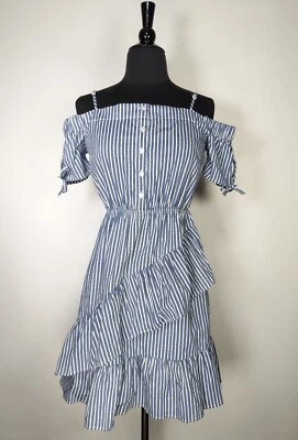 Vestido acampanado con volantes talla 2 azul a rayas talla 2 de ASOS Foto 1 de 4