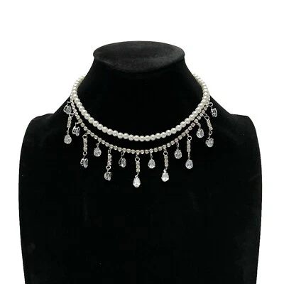 Collar Kenneth Jay Lane Imitación Perla Transparente Estrás Cristal Gota Foto 1 de 3