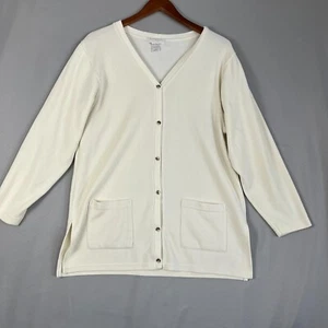 Express Tricot Cardigan Sweater Women's Medium Ivory Long Sleeve Button Front - Picture 1 of 4