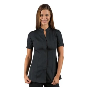 Blusa Esteticista Hibiscus Negra De Manga Corta - ISACCO - Centro Estético - Imagen 1 de 3