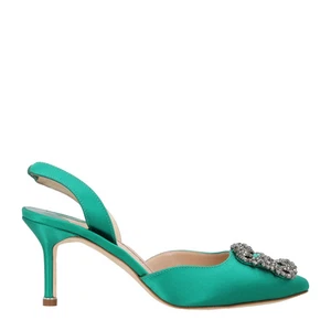 MANOLO Mujer Hangisi 70 Slingback Pump Verde Satinado Adorno Hebilla EU35 RRP945 - Imagen 1 de 8