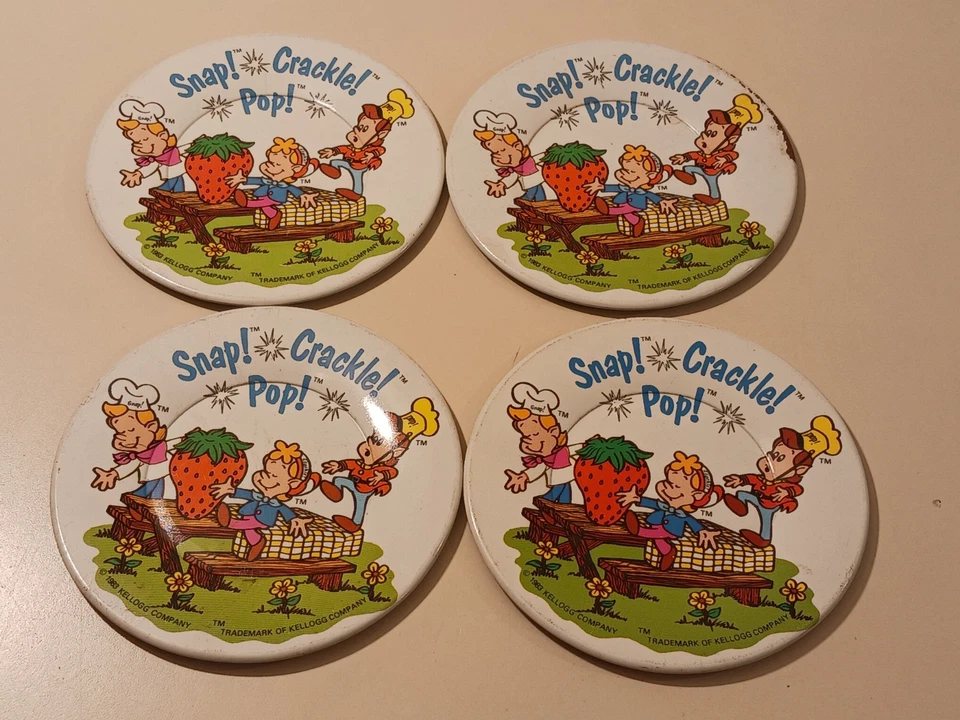Kellogg's Rice Krispies Snap Crackle Pop 1983 vintage metal hojalata juego de 4 Foto 1 de 4