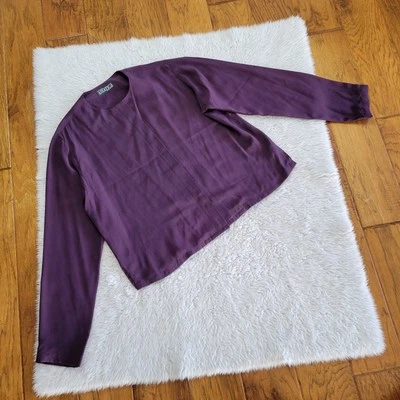 Asiatica Fifi White Silk Blouse Women’s Large / XL? Purple Button Up Long Sleeve - Image 1 of 4