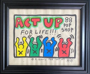 Keith Haring Drawing on Vintage Unique Paper SIGNED NYC - Picture 1 of 7