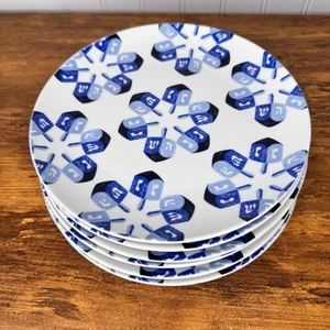 6 Crate and Barrel 8" Hanukkah Dreidel Appetizer Salad Dessert Plates Blue White - Picture 1 of 7
