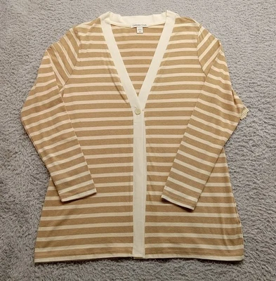 Novo Cardigã Feminino Coldwater Creek Suéter M Manga Longa Listrado com Botões - Imagem 1 de 4