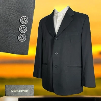 Claiborne Blazer Jacket Mens 42S Black Solid Polyester Three Buttons - Image 1 of 4