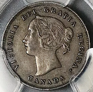 Moneda de plata esterlina escasa de 5 centavos Canadá Victoria 1894 graduación profesional AU 50 (25120501C) - Imagen 1 de 6