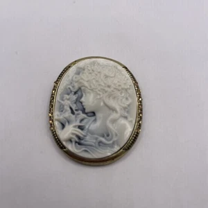 Weiß & Grau Mädchen Kamee Oval Anhänger Halskette Goldfarben mit Kristall Akzenten - Bild 1 von 4