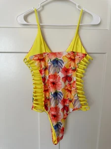Costume intero donna giallo ritaglio floreale taglia M monokini con spalline nuovo senza etichette - Foto 1 di 3