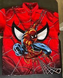 Vintage Marvel Comics Spider-Man Print Button Up Short Sleeve Shirt Size XL - Picture 1 of 8