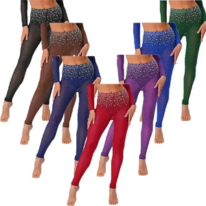 Womens Trousers Competitions Pants Sheer Dancewear Modern Dance Tights Glittery - Picture 1 of 95