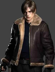 Giacca Bomber Leon Kennedy Evil 4 Vera Pelle di Pecora B3 Vera Pelle di Shearling - Foto 1 di 3