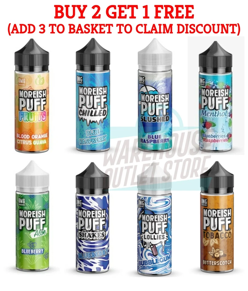 Moreish Puff E Liquid 100ml All Ranges 83 Flavours 70/30 VG/PG 0mg - Image 1 of 1