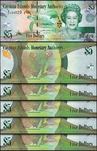 Cayman Islands 5 Dollars 2018, UNC, 5 Pcs LOT, Consecutive,QEII, P-39c, Prfx D/3 - Picture 1 of 4