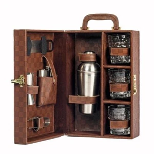 Portable Handy Leatherette finish Picnic/Travel Bar Set for Travel ( Brown ) - Picture 1 of 3