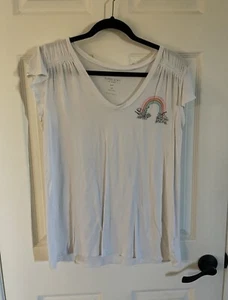Torrid Shirt Womens White Super Soft Knit Rainbow Short Sleeeve Sleep Lounge 00 - Picture 1 of 2