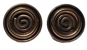 Renoir of California runde spiralförmige Kupfermanschettenknöpfe signiert - Bild 1 von 2