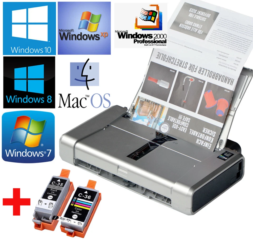 MOBILER TINTENSTRAHLDRUCKER CANON PIXMA IP100 F WIN 2000 XP 7 8 10 +1SATZ INK MM - Bild 1 von 1