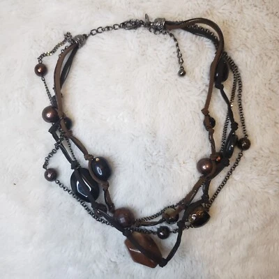 Collar Chico's negro y marrón de múltiples hebras de materiales mixtos Foto 1 de 4
