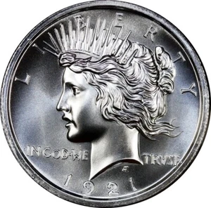 1921 PEACE DOLLAR PROOF ALTO RILIEVO 1 ONCIA ARGENTO ROTONDO .999 ARGENTO GEMMA FDC - Foto 1 di 9