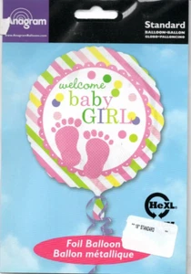 Anagram Standard Foil Balloon "WELCOME BABY GIRL" Multi-Color Baby Foot Prints - Picture 1 of 2