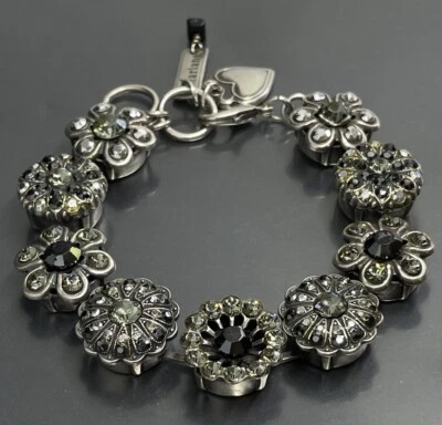 "Pulsera Mariana plateada negra gris cristal facetado flor 7,5-8""" Foto 1 de 4