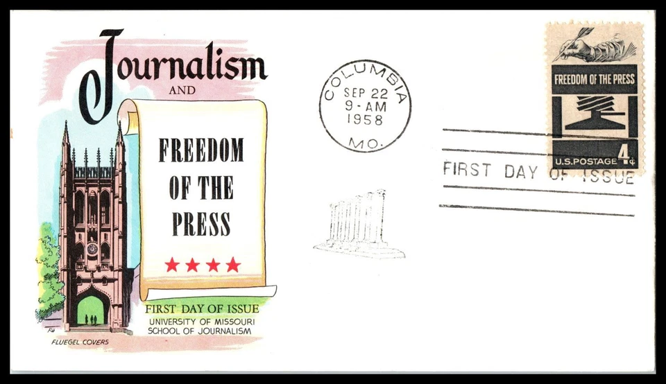 1958 Freedom of the Press 4c Sc FDC 1119 with premium Fluegel cachet (L11 - Image 1 of 1