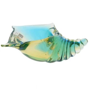 GlassOfVenice Murano Glass Cone Seashell Sculpture - Amber Aqua - Picture 1 of 7